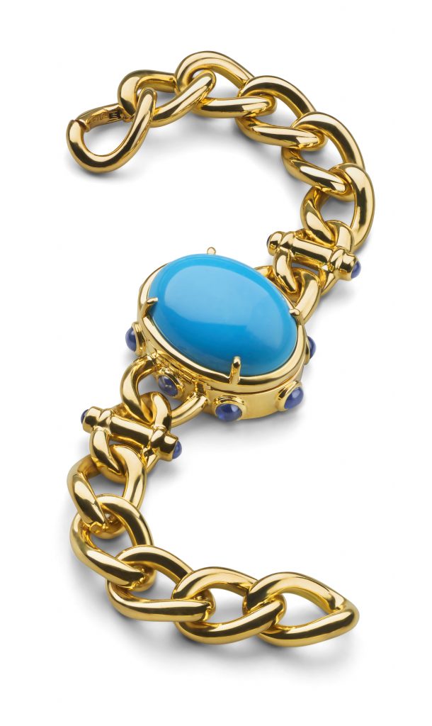Limited-edition turquoise locket bracelet in 18K yellow gold, $27,500