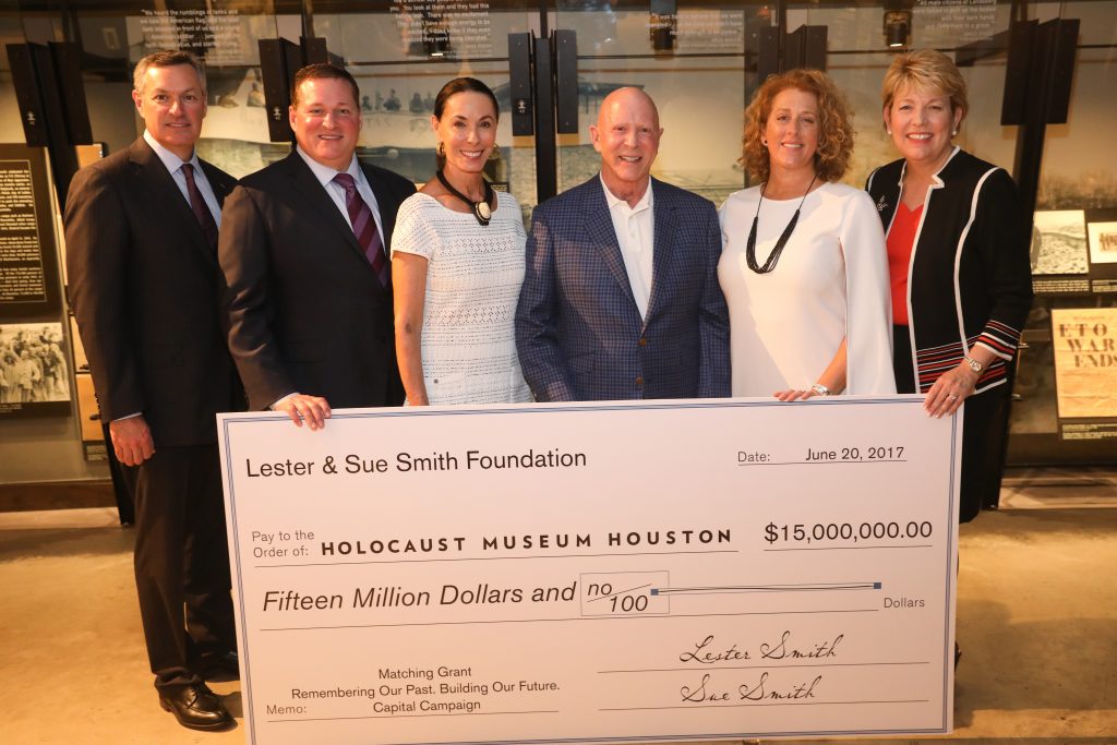Gary Markowitz, Stuart Smith, Sue & Lester Smith, Shelly Hendry, Kelly Zuniga at the Holocaust Museum Houston check presentation in 2017.