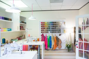 The seamstresses' area at Sarah Sharp showroom