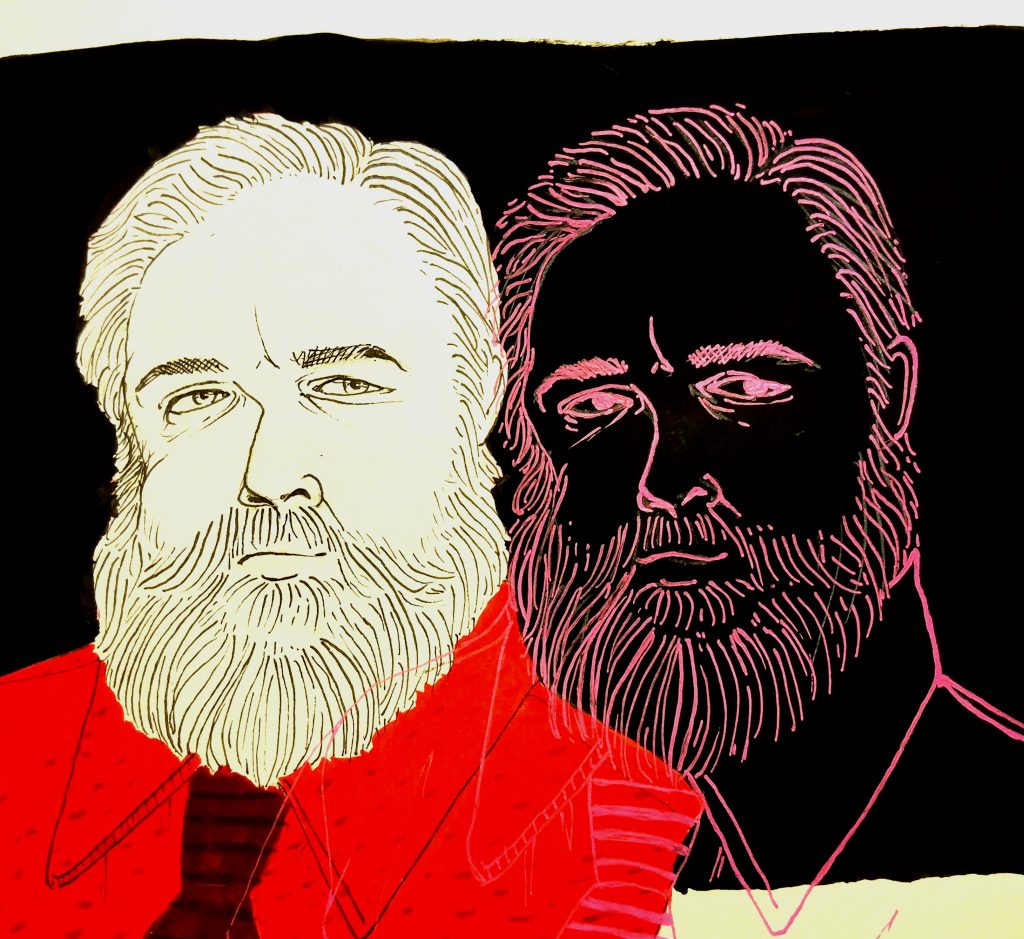 PaperCity commissioned Houston artist Erin Davis to create an illustration portrait of Archon Projects' founder, Brian Gibb. Shown: "Two Brians," 2017. 