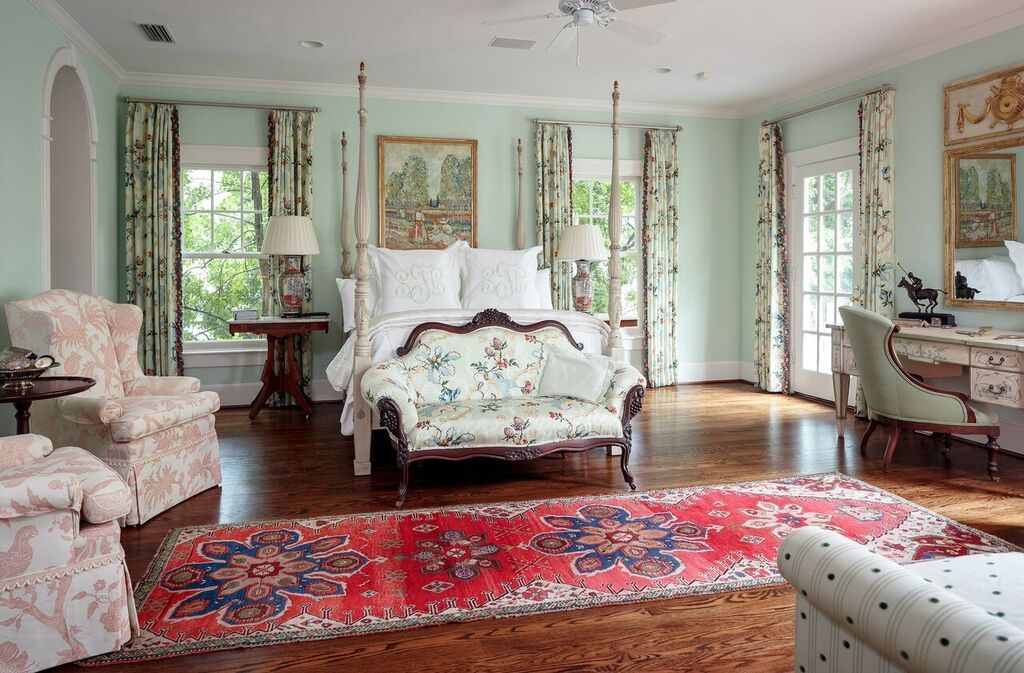 The master bedroom is filled with architectural details. 