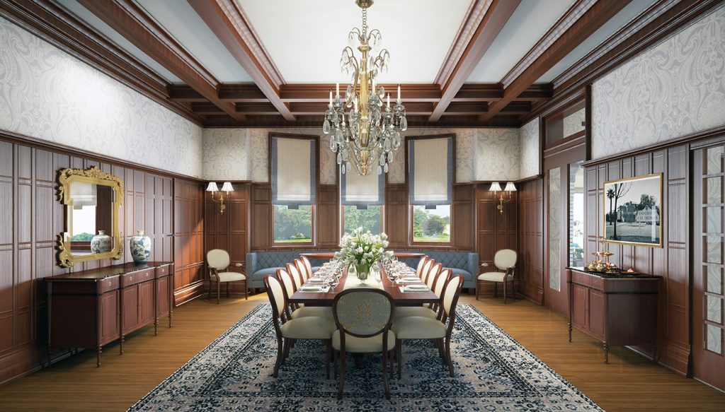 Rendering of the Gensler-designer renovated dining room in the Link-Lee Mansion