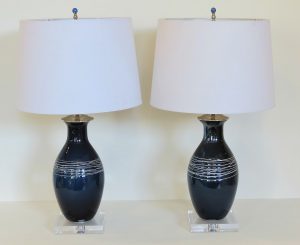 C. Damien Fox Prussian Blue Art Glass Lamps