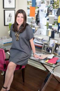 Ronda Rice Carman, wearing one of her dress designs