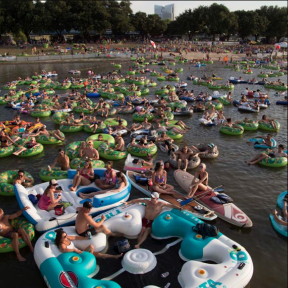 You can listen to live music from the comfort of your inner tube at Panther Island Pavilion. 