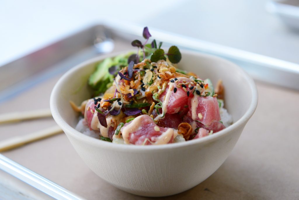 Seaside's tuna aioli bow is made with spicy mayo, thai chili, shallots, and cucumbers. (Photo by Dragana Harris) 