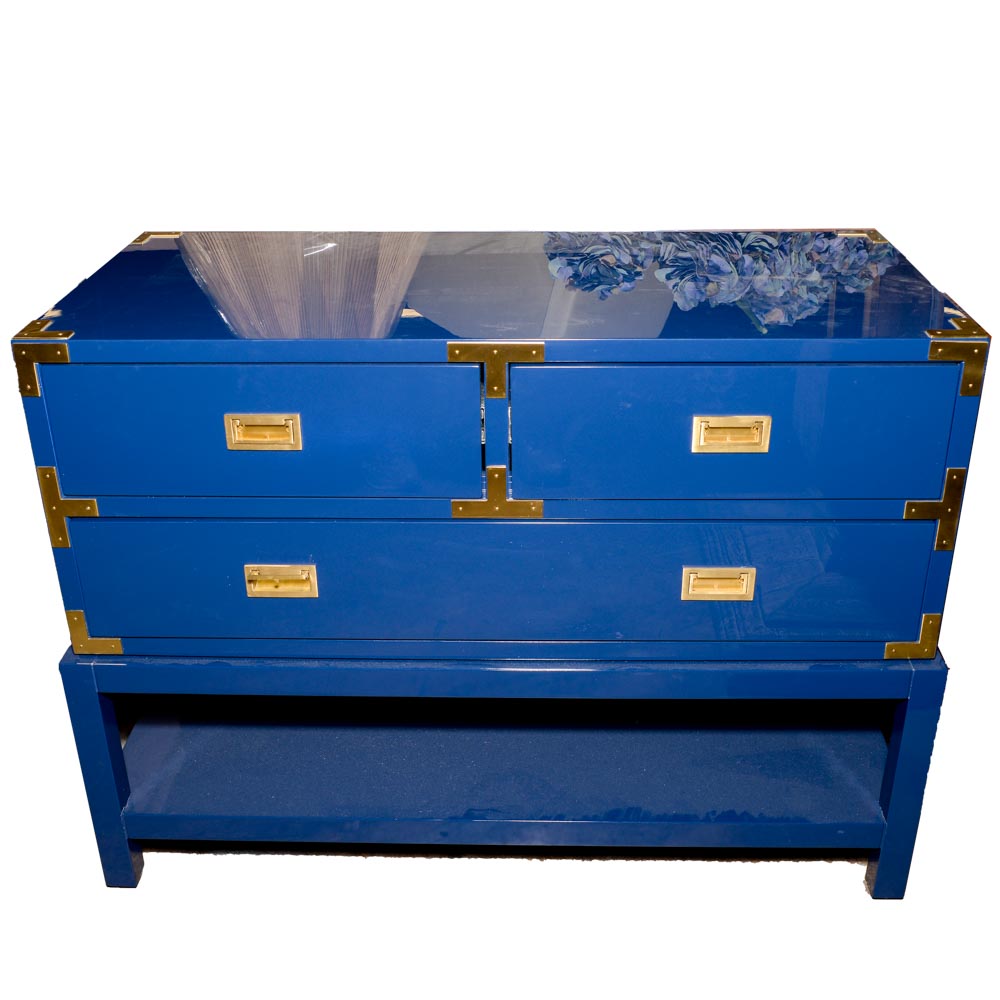 Lacquered chest for sale at EBTH, benefitting Dwell with Dignity