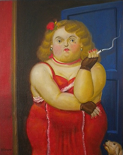 Fernando Botero's "Woman Smoking," 1990, at Art of the World Gallery 
