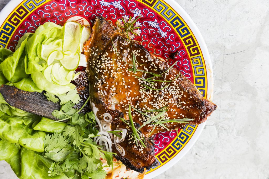 Gochujang roasted fish collar ssam