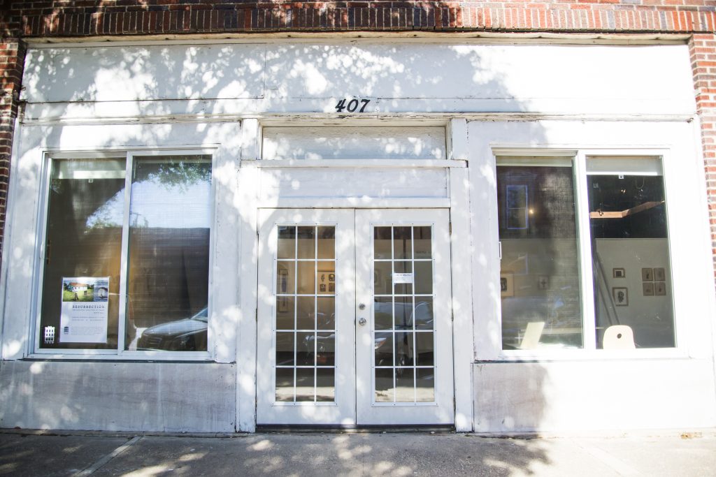 Across the street from 100 West, the Rebal/Searcy studio often serves as an exhibition space.