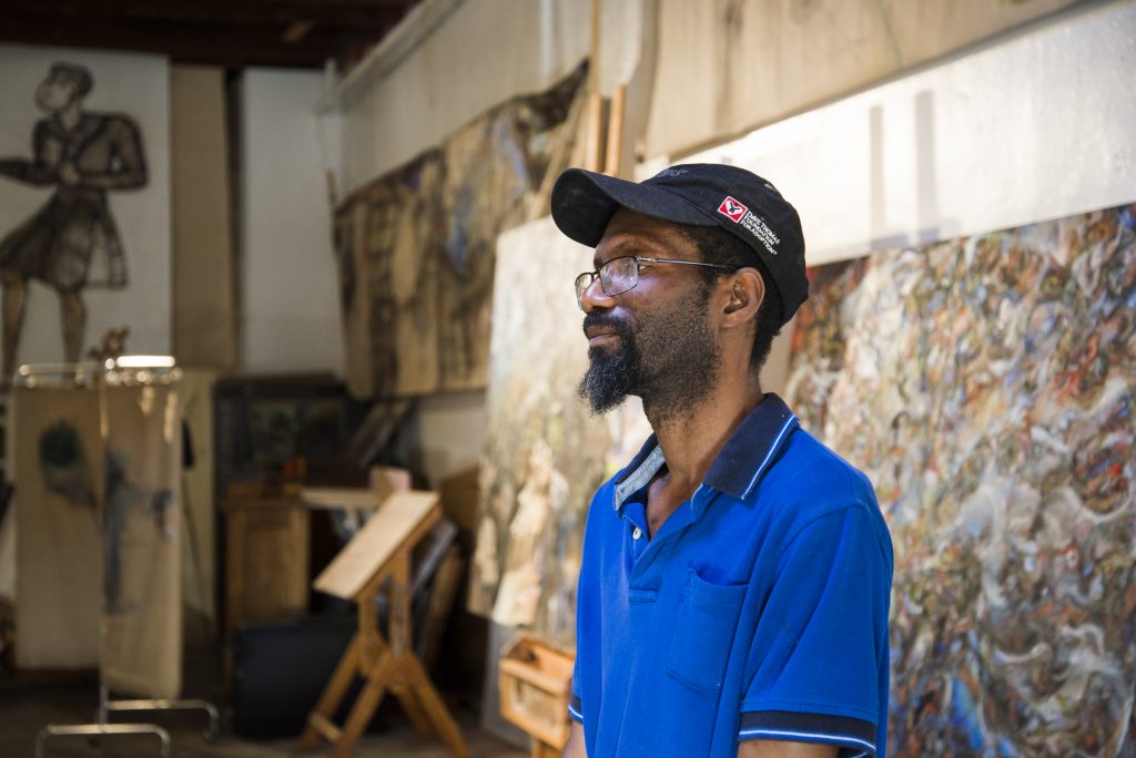 Self-taught artist Wayne Hall, who lives in a nearby town, was a discovery of David Searcy. Hall's assemblages were exhibited both at 100 West and Searcy and Rebal's project space.