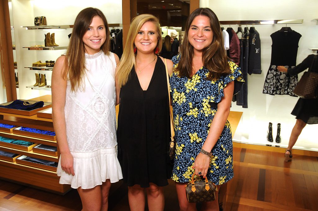 From left: Caroline Dawson, Molly McMurtry and Mary Ann Cuellar at the release party for the Tambour Horizon watch at the Louis Vuitton store in the Galleria Tuesday July 11, 2017. (Dave Rossman Photo)