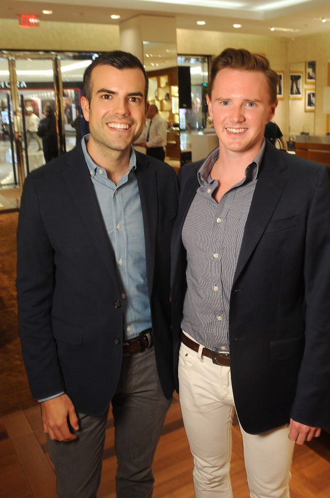Christopher Downing and Patrick McGee at the release party for the Tambour Horizon watch at the Louis Vuitton store in the Galleria Tuesday July 11, 2017. (Dave Rossman Photo)