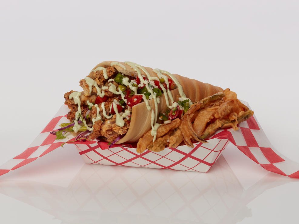 Fajita fries are served in a bread cone.