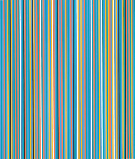 Bridget Riley's "Big Blue," 1981. The Op Art master is the featured artist at this fall's Chinati Foundation Open House Weekend with an ambitious wall painting set to be on view through 2019. (Photo © Bridget Riley 2017. All rights reserved.)