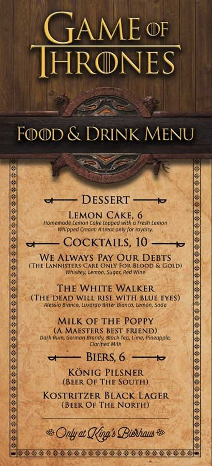 GoT-themed desserts, cocktails, and, and beer will also be on hand. 