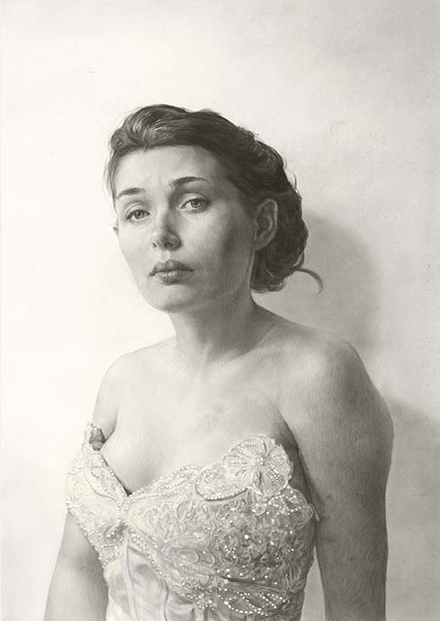 Michael Meadors' "Agnes," 2013, demonstrates extraordinary prowess with graphite and enamel on paper, while possessing a retro vibe. (Collection Andrew Meadors, copyright the artist)