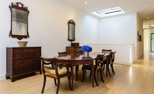 Skylights flood the home with natural light. 