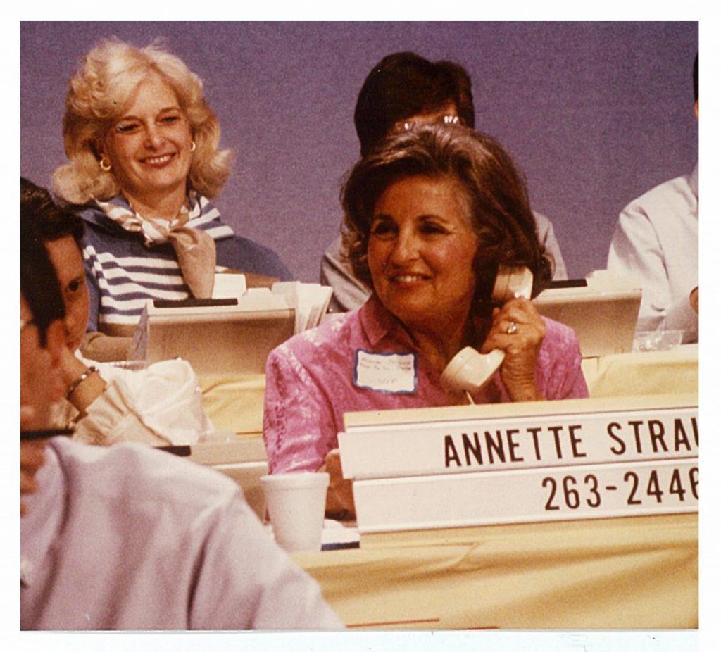 Annette Strauss working the TACA TV phones