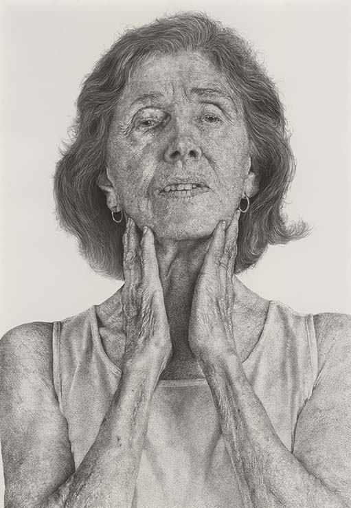 Ray DiCapua's "Phyllis," 2014, 
presents an unflinching image of aging rendered in charcoal on paper. (Collection and copyright the artist) 
Charcoal on paper
2014
Collection of the artist © Ray DiCapua