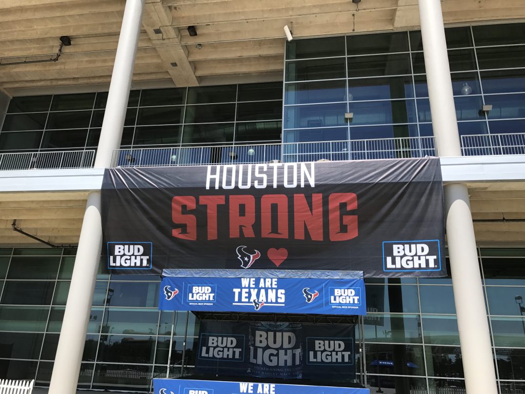 Houston Strong signs could be found all around NRG Stadium for the Texans opener. Photo by Chris Baldwin.