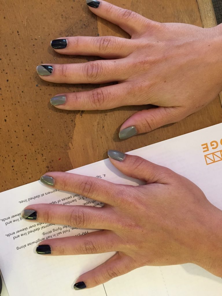 Manicure of Artpace receptionist, courtesy of her 10-year-old daughter. The diagonals caught my eye!