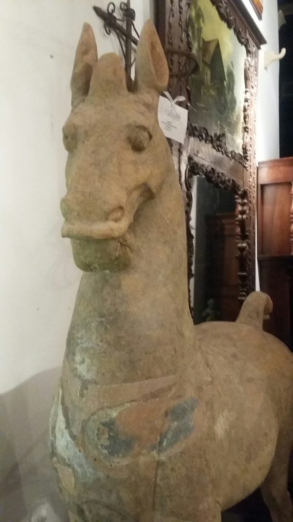 The widely traveled Moroles created commissions around the globe. China was a country of special fascination. Here, an antique Chinese tomb horse from the artist's personal collection.