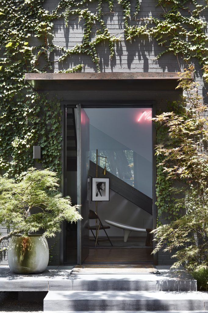 The dramatic entrance to the Lionel Morrison-designed home. 