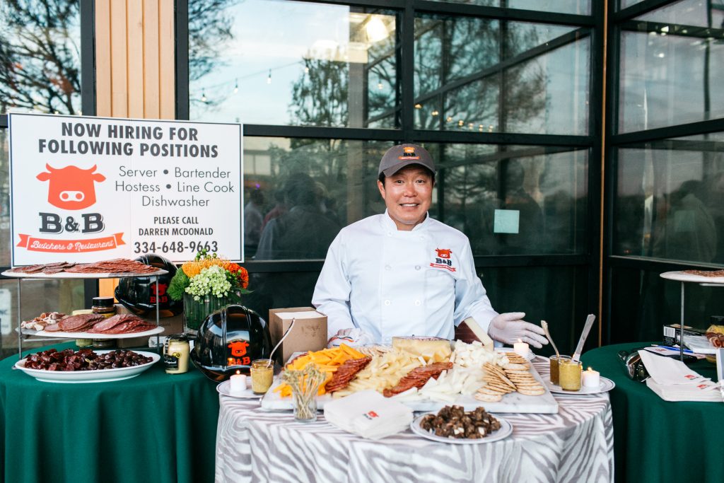 Butcher shop Director Tom Farrell served up a gourmet cheese and charcuterie station.