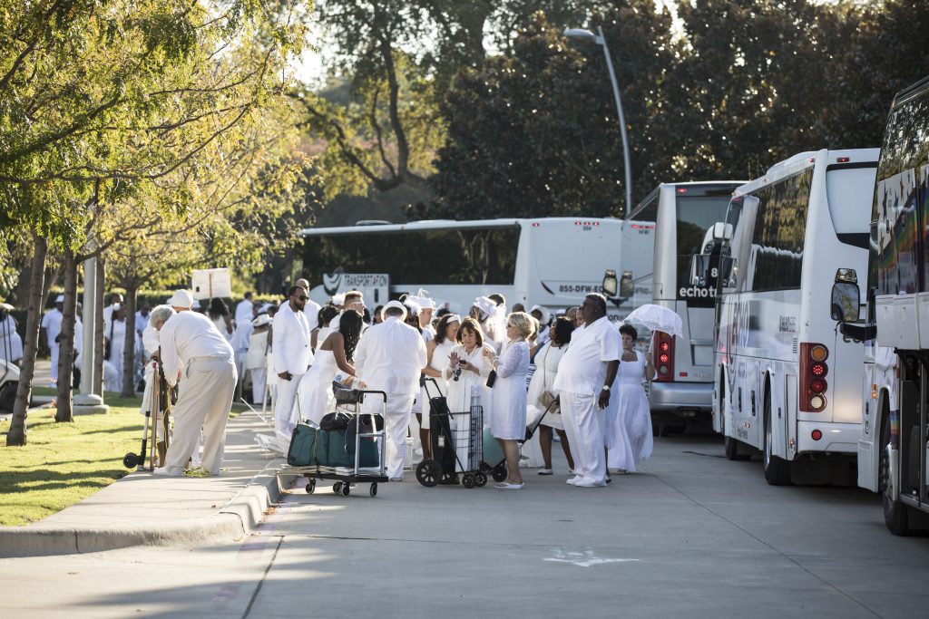 Guests boarded a bus to the site of the party – which was kept a secret. 