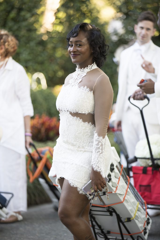 Guests bring their own tables, chairs and ornate tablescapes to the party. 