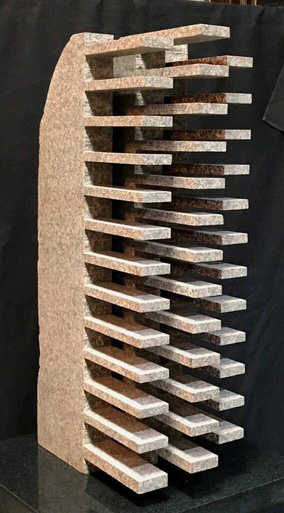 The sculptor burst upon the Houston scene in the 1980s, achieving renown as Texas Artist of the Year in 1989. Shown here, one of the internationally exhibited sculptor's works that seem to defy the properties of granite.