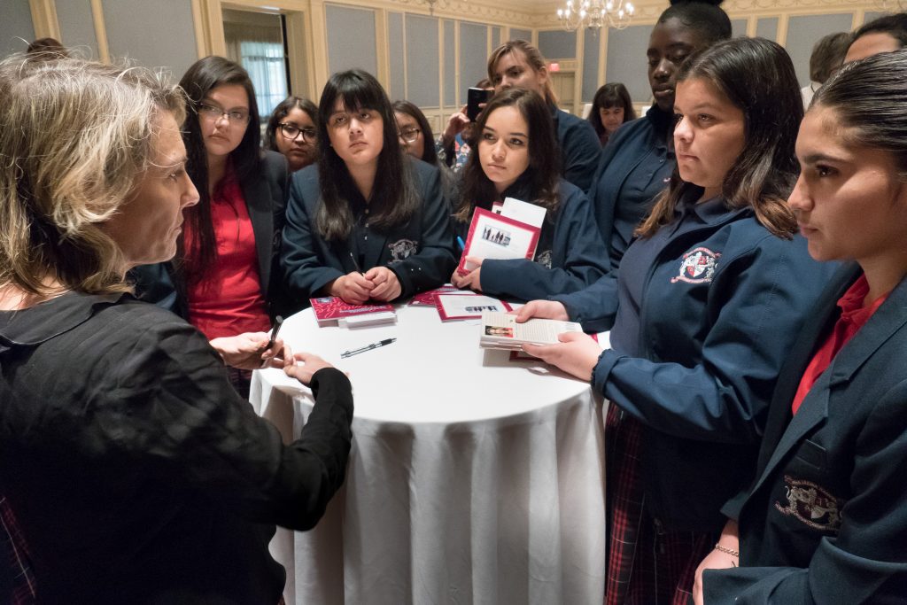 Dr. Hope Jahren with Young Women's Preparatory Network's Irma Rangel students
