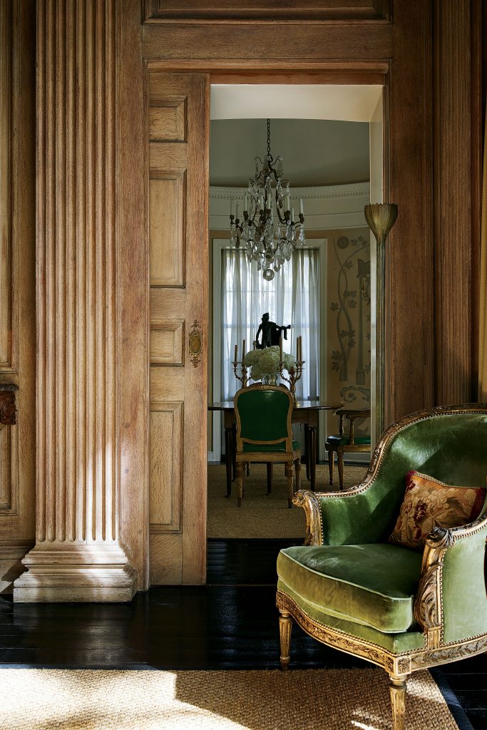 French 18th-century chair. Antique Aubusson tapestry pillow.