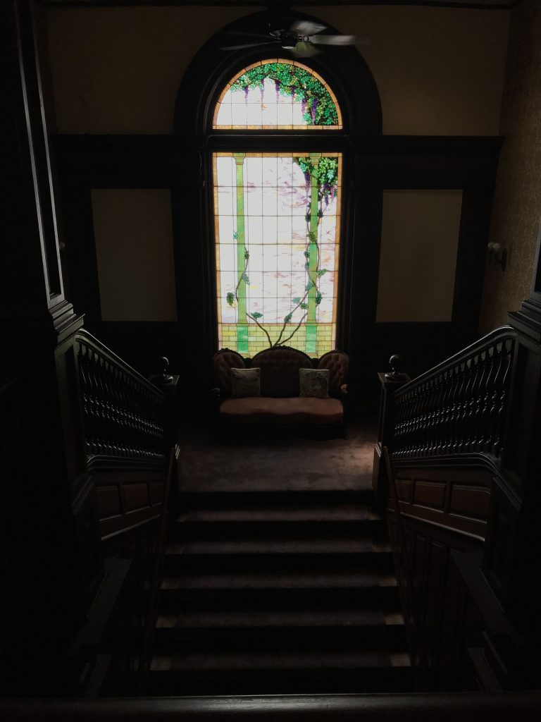 The Tiffany-style stained glass window is original to the 1904 home. 