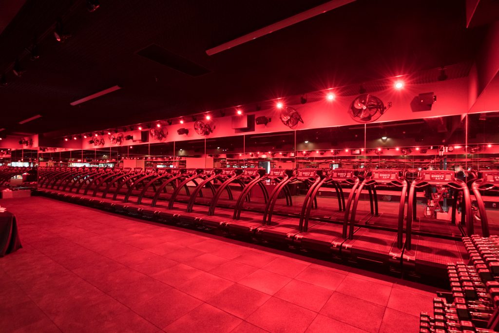 The signature red lights make for a party-ready atmosphere. 