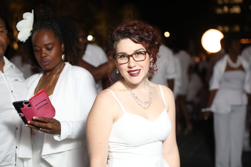 Candace Krenek posing for the camera at Le Dîner en Blanc - Houston 2017