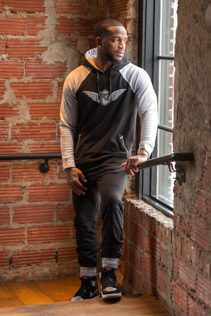 Houston Texans cornerback Kareem Jackson modeling his  Fly Guy leisure wear.