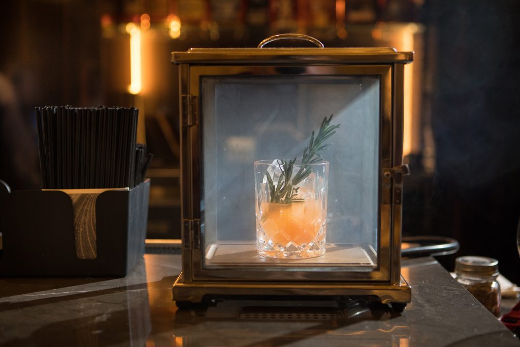 Smoke & Rose – a tequila-based cocktail which takes a short trip through the bar top smoker. 