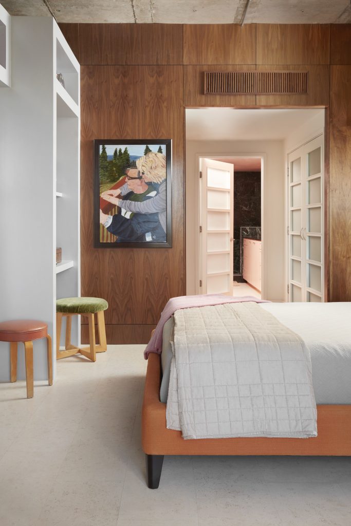 George W. Bush’s Aspen Mountaintop, 2013, was a gift from the president. Stools were finds from a resale shop.