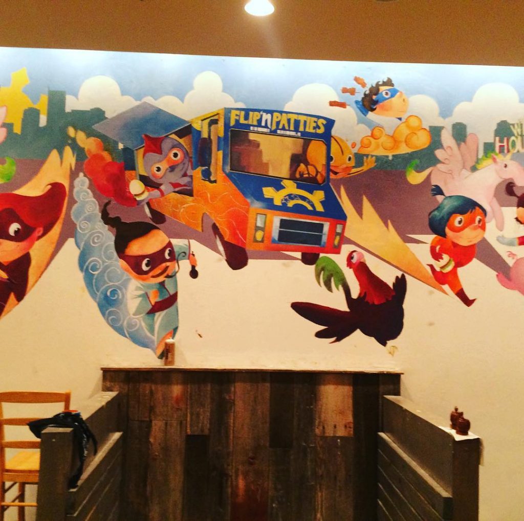 Local artist Eman Mariategue did all the paintings on the restaurant's walls, except for the graffiti, which was done by Don Jante. 