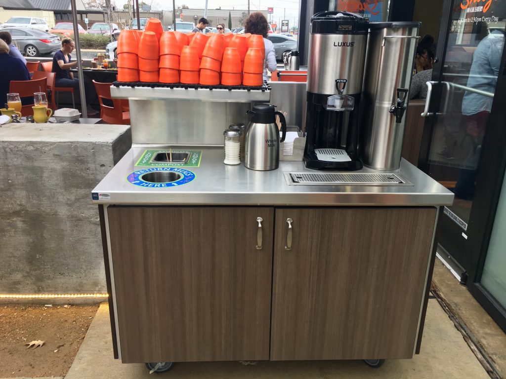 Snooze can get packed--the eatery only takes reservations for 8 or more. They have set up an outdoor coffee bar for guests to enjoy while they wait. 