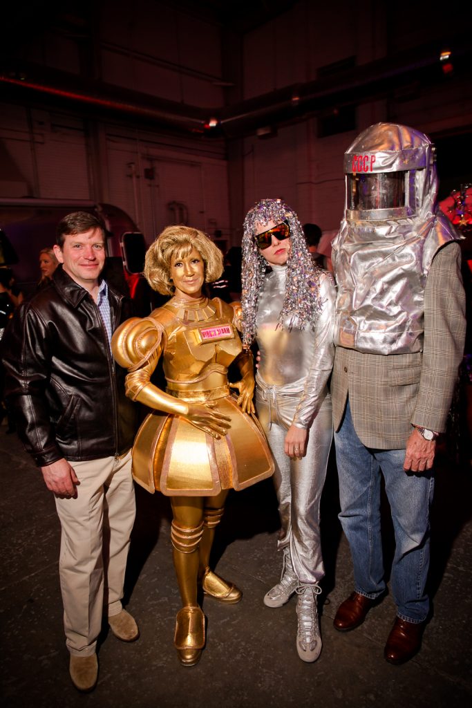 J.B. & Marita Fairbanks, Rainey Knudson & Michael Galbreth at Space Ball, 2014. Once again, Fairbanks was a standout in an outrageous costume by Kasi Kubiak. (Photo Morris Malakoff)