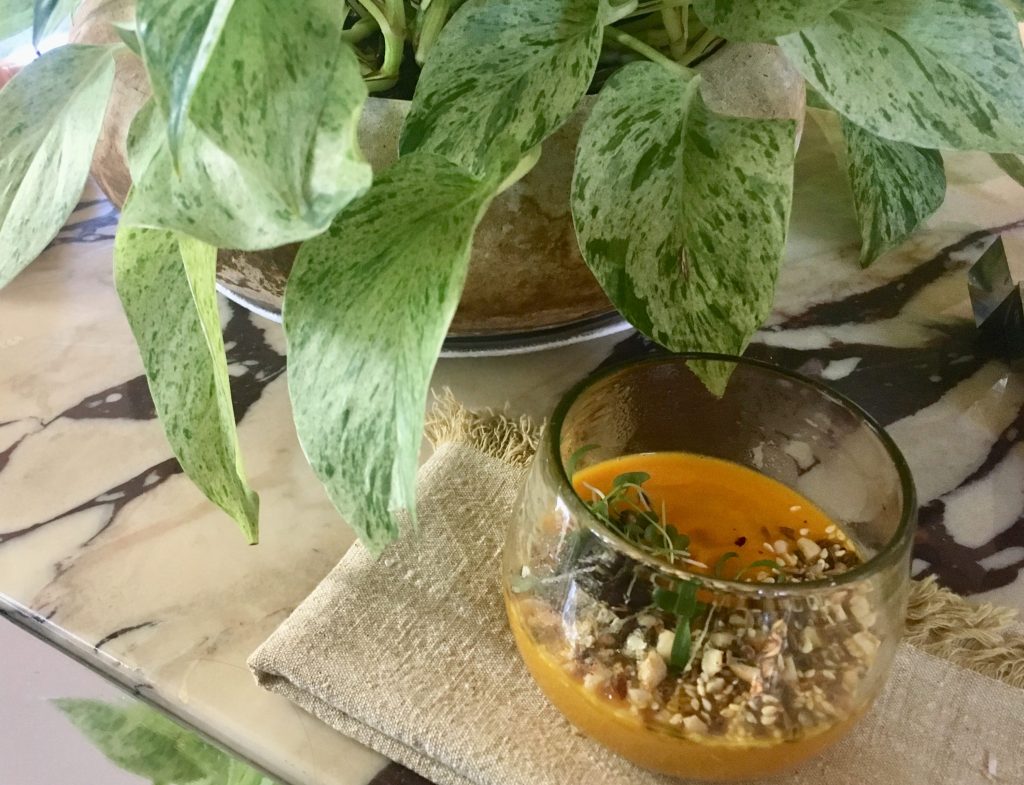 The carrot ginger soup gets a little kick from cumin.  