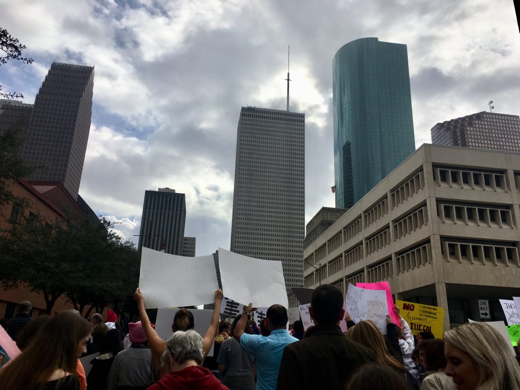 Thousands of people marched through downtown. 