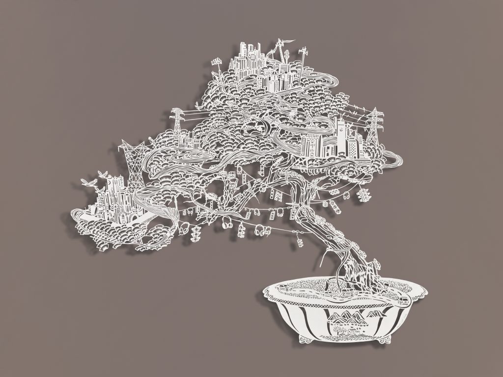 Bovey Lee's "Bonsai-The Wired Cities," 2016, at Conduit Gallery. Lee, whose practice nods to elements of craft, makes her Dallas Art Fair debut at Conduit's booth. The artist is Hong Kong-born, now based in L.A., underscoring the global nature of the art world. 