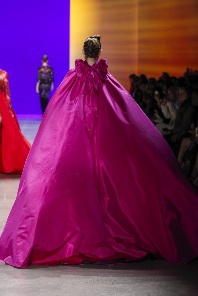 Naeem Khan taffeta strapless gown with cape  (back view).