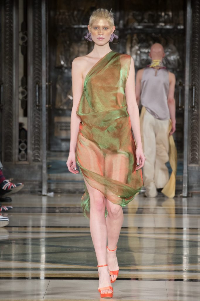 A cocktail look that walked the runway during London Fashion Week for Magpies & Peacocks.