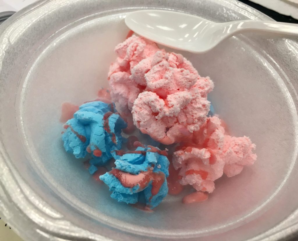 These nitrogen frozen whipped cream balls taste like cotton candy. 