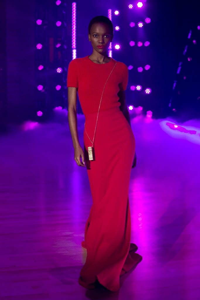 Brandon Maxwell red short sleeved gown.